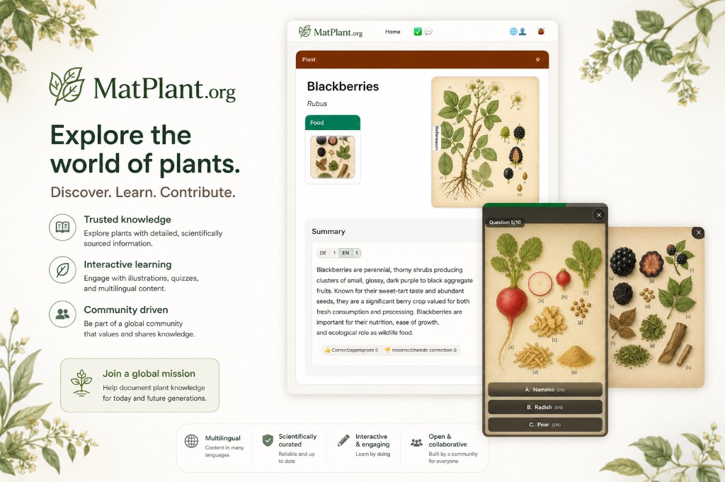 MatPlant — plant encyclopedia with botanical illustrations and quizzes