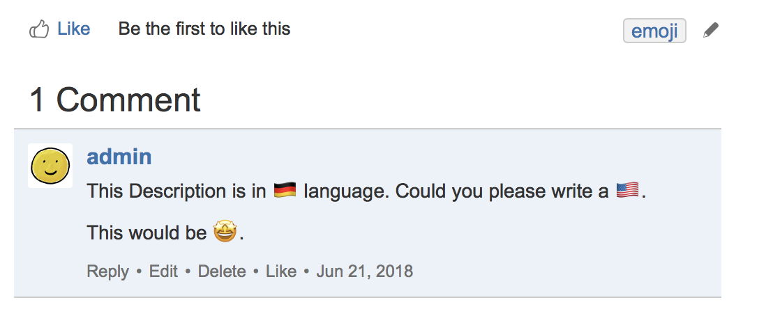 Emoji Character in the Page Comment Editor